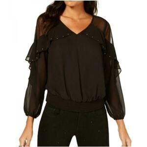 NEW Thalia Sodi Women's Flounce Trim Studded Blouse Top Size L